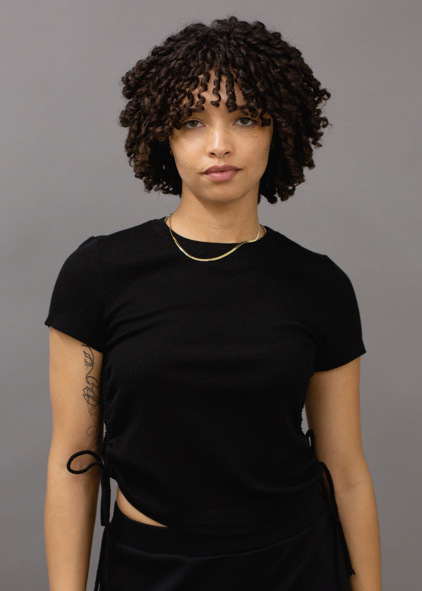 Ruched Ribbed Crop Tee
