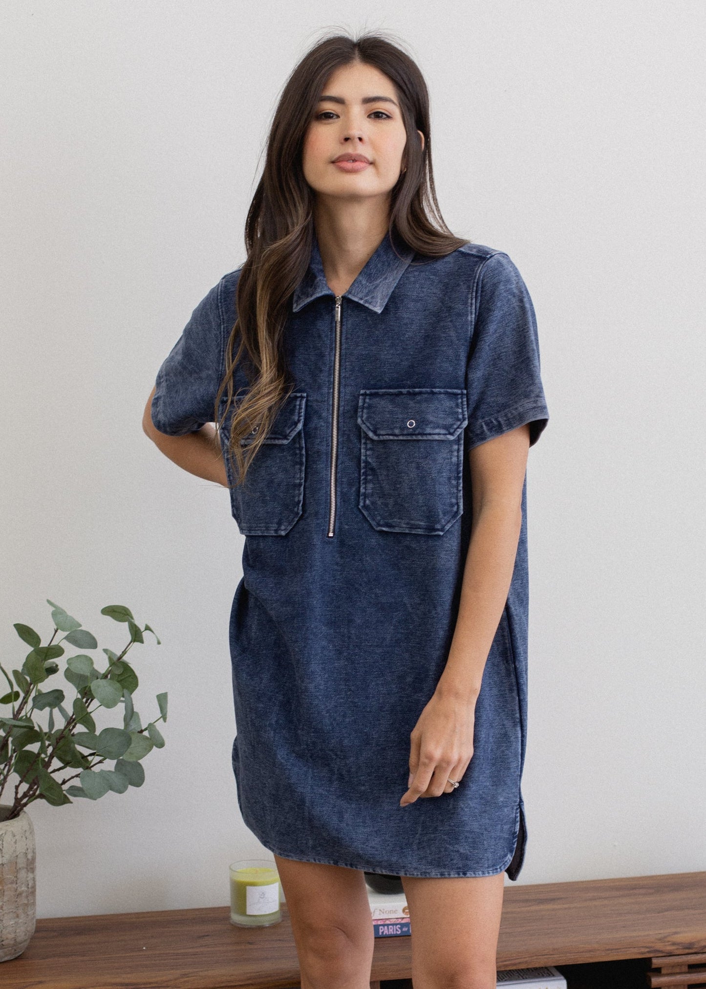 Indigo Half Zip Dress