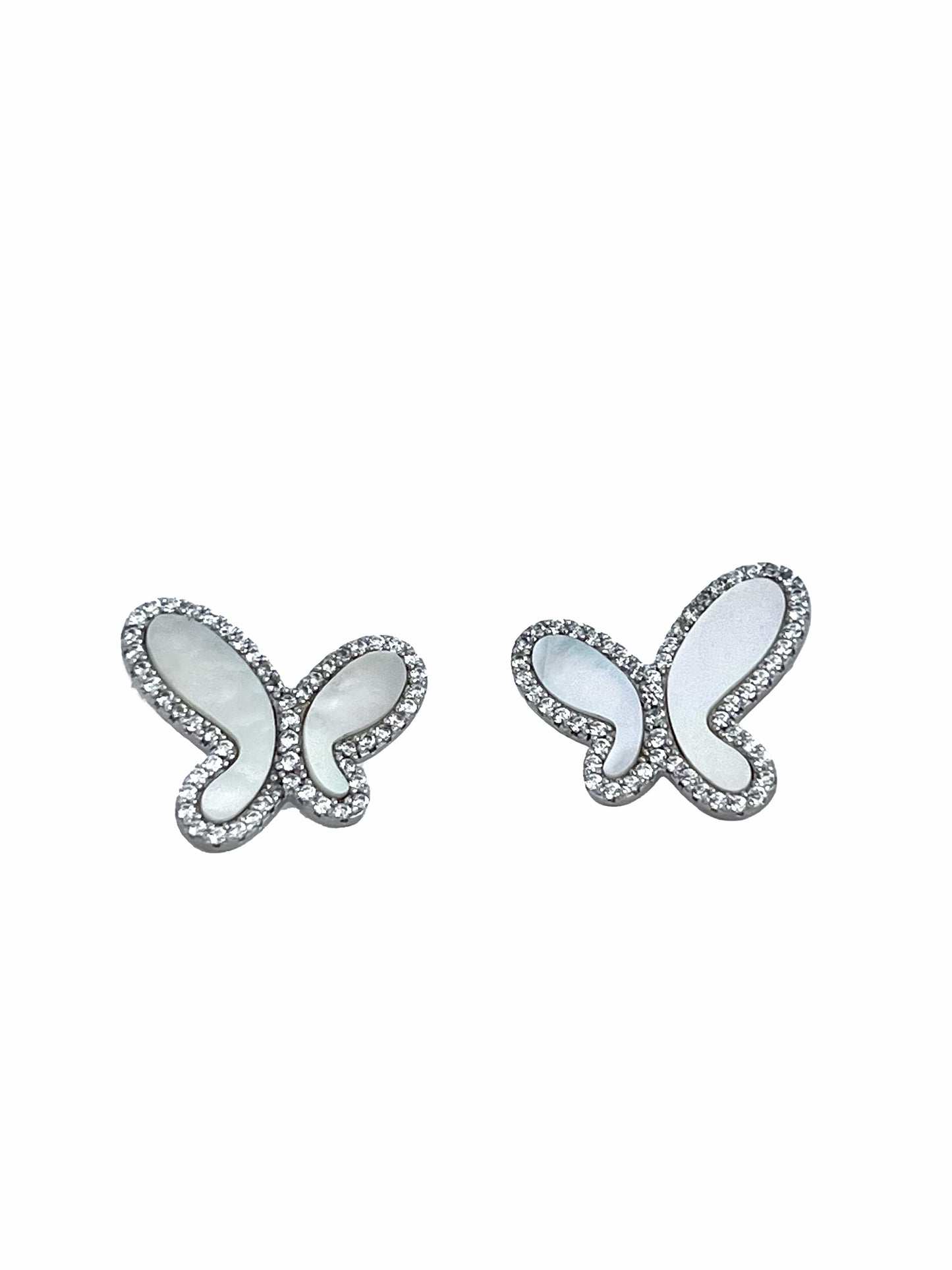 925 Silver with Mother Of Pearl Cubic Zirconia Stud Butterfly Earring Jewelry