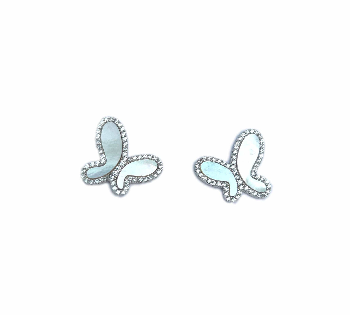 925 Silver with Mother Of Pearl Cubic Zirconia Stud Butterfly Earring Jewelry