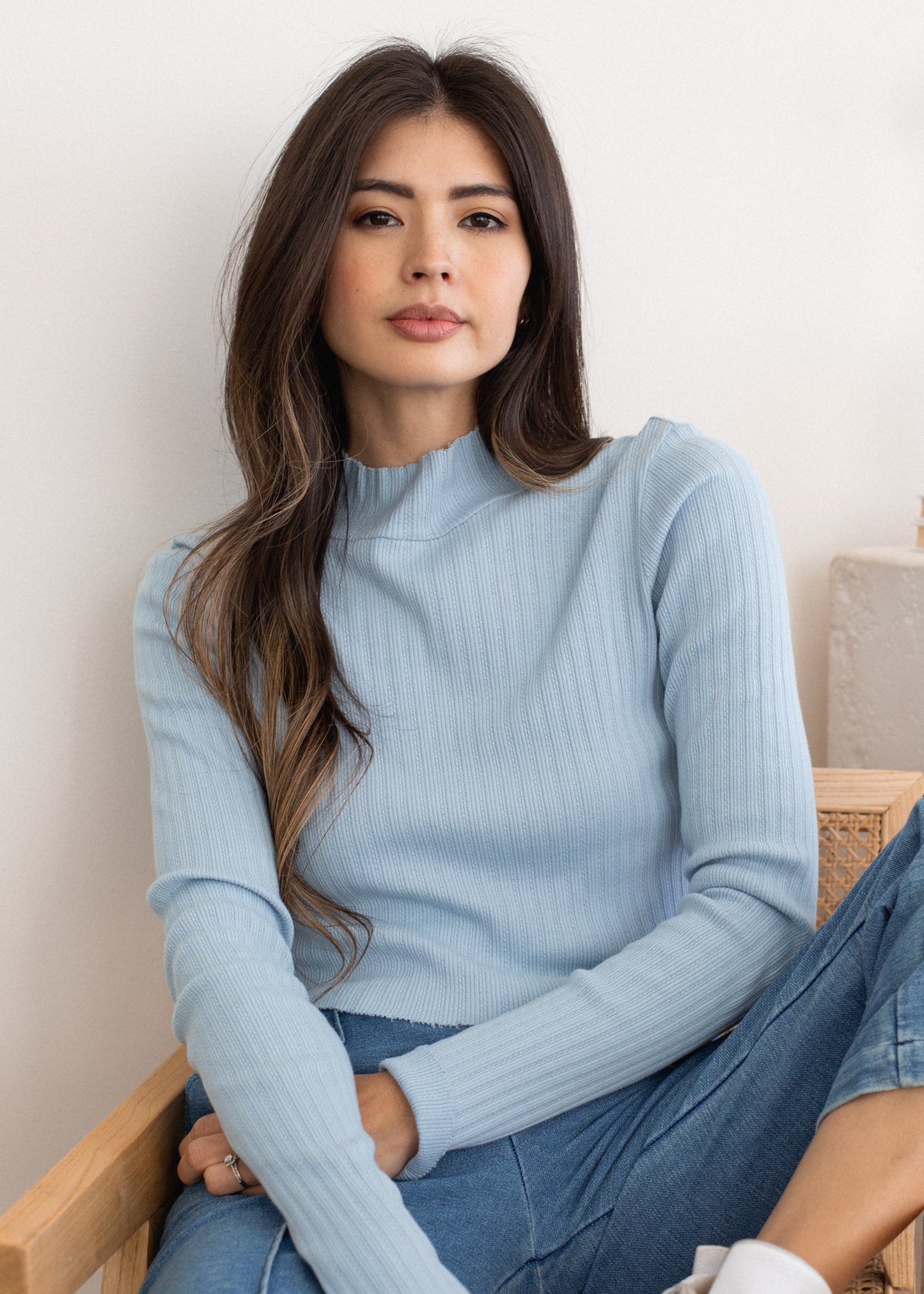 Pointelle Mock Neck Long Sleeve