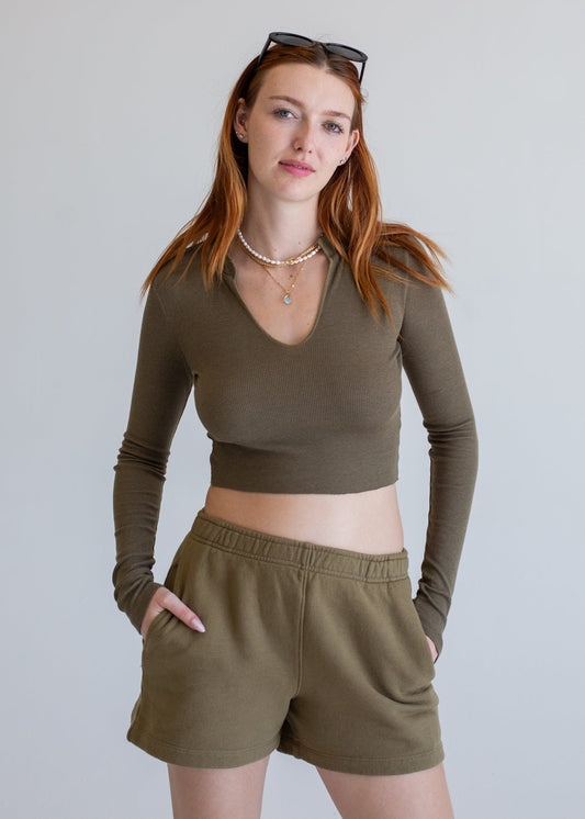 Ribbed Keyhole Long Sleeve